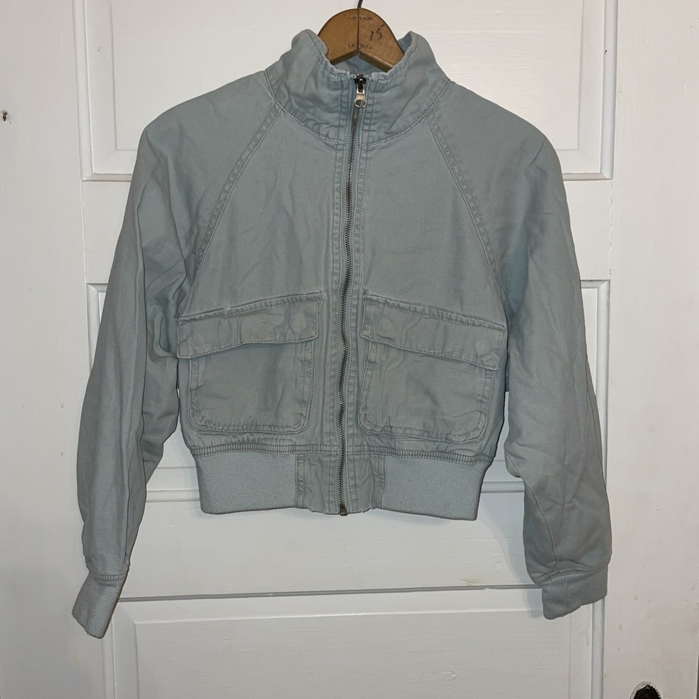 Retro Distressed Cropped Canvas Zip Streetwear Jacket Pre-loved XXS